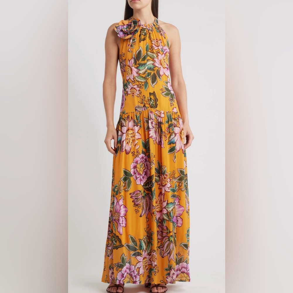 FARM RIO Wonderful Bouquet Halter Maxi Dress